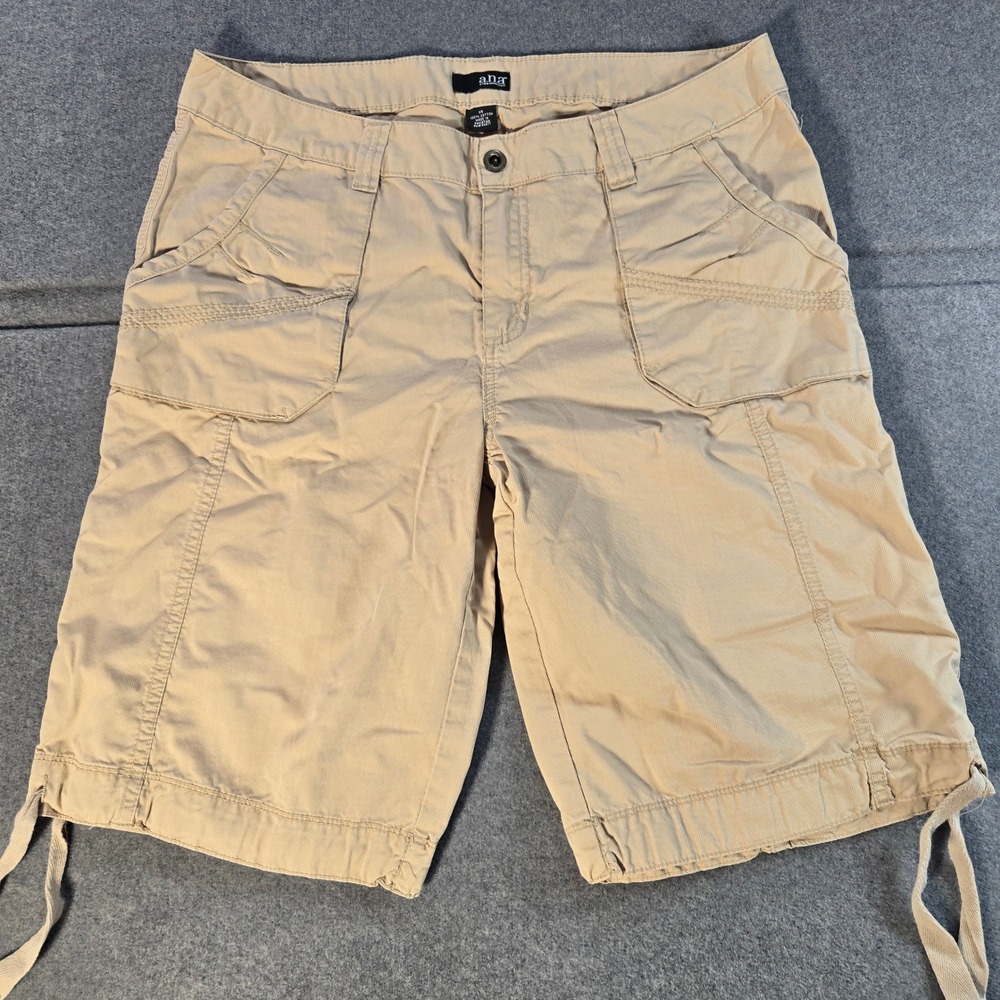 ANA A New Approach Tan Khaki Cargo Shorts Womens 14 Cotton Drawstring Utility